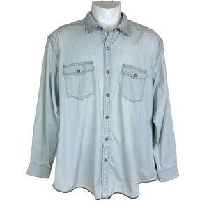 Tommy Bahama Shirt Mens Size XXL Button Up Front Blue Chambray Denim Cotton